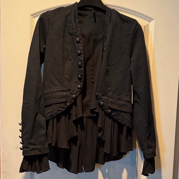 Free People Jackets & Blazers - Free People Black Ruffled Blazer